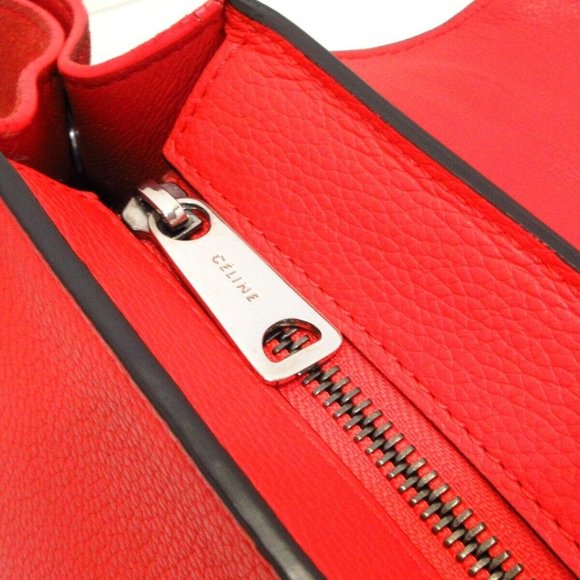 Auth CELINE Trapeze Small Red Leather Suede Womens Handbag - Picture 11 of 15